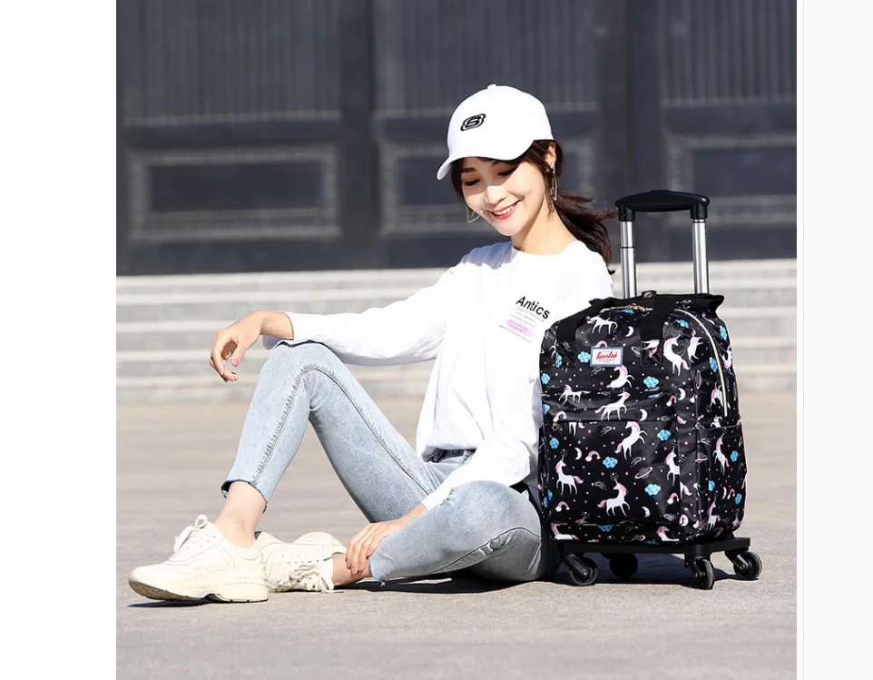 20 inch Women Carry-on hand luggae Bag Rolling luggage Trolley Bag Travel luggage Bags Women Cabin Wheeled backpack with wheels