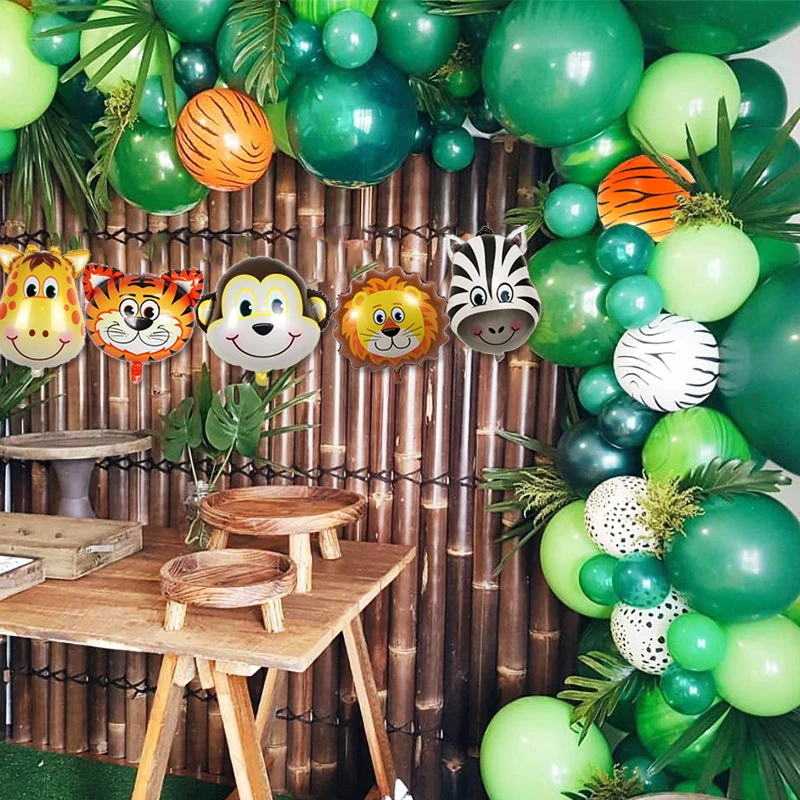 109pcs/set jungle animal balloons set for boy birthday party decoration Safari zoo green balloon arch baby shower boy 1st birth