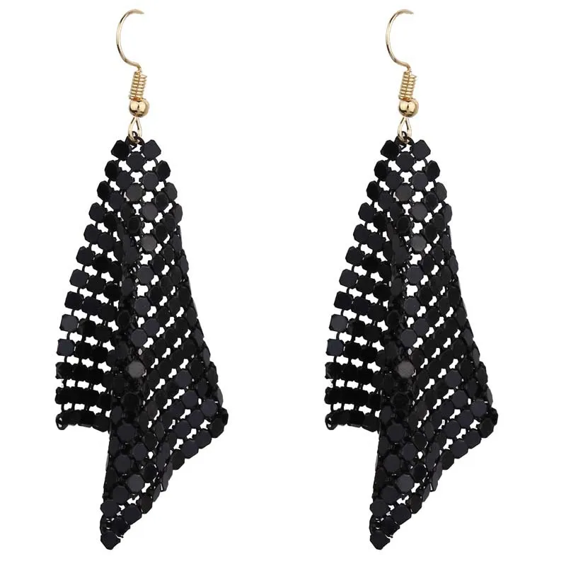 2024 Fashion Mesh Sequin Earring Women Metal Mesh Lattice Sequins Tassel Long Drop Dangle Earrings Women Wedding Party Jewelry