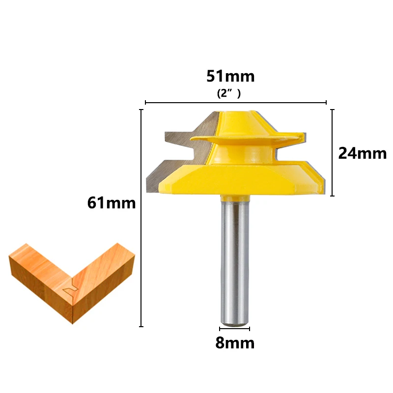 XCAN 45 Degree Lock Miter Router Bit Tenon Router Bit 8mm Shank For Woodworking Tools Carbide Router Bits Wood Milling Cutter