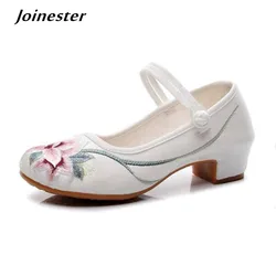 Donne Eleganti Mi Tacco Pompe Vintage Ricama Mary Jane Pattini di Vestito Sandali della Donna di Estate Cinturino Alla Caviglia Delle Signore Slingback Scarpe Partito