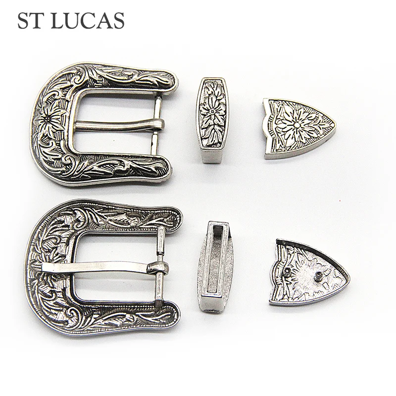 1 set 2.5CM vintage retro metal belt buckle for belt shoes bag DIY leather craft set antique silver color garment accessories