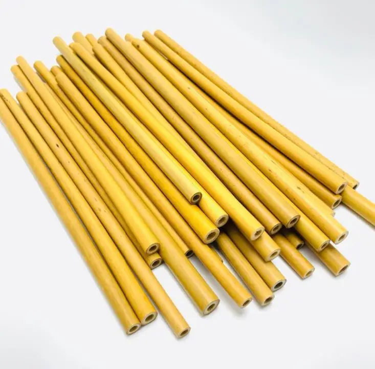 Good Quality 20cm Reusable Yellow Color Bamboo Straws Eco Friendly Handcrafted Natural Drinking Straw SN1676