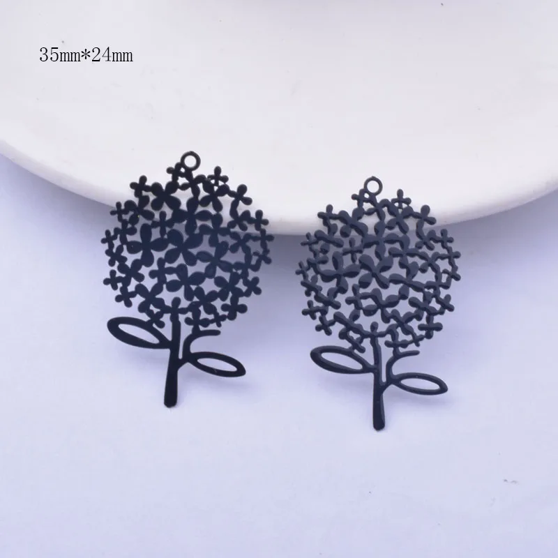 6pcs Brass Thin Black Flower And Leaf  Charms DIY Making Eearring Pendant Jewelry Findings
