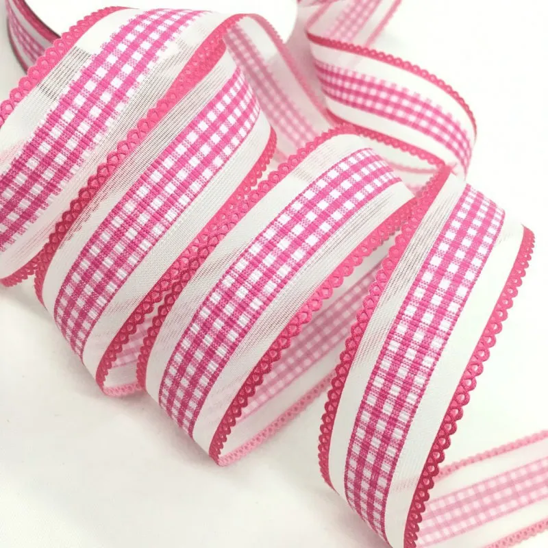 5Y 2.5cm Organza Tartan Gingham Ribbon For Gift Floral Packing Handmade DIY Craft Bows Easter Wedding Christmas Scrapbook Deco