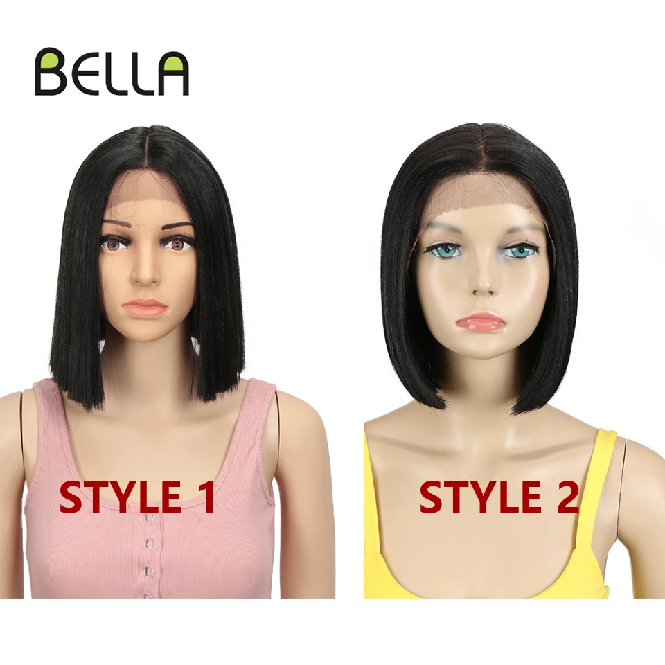 BELLA Synthetic Lace Wig Short Bob Wig Nature Color Blue Blonde Green 7 Colors Availabe 10\