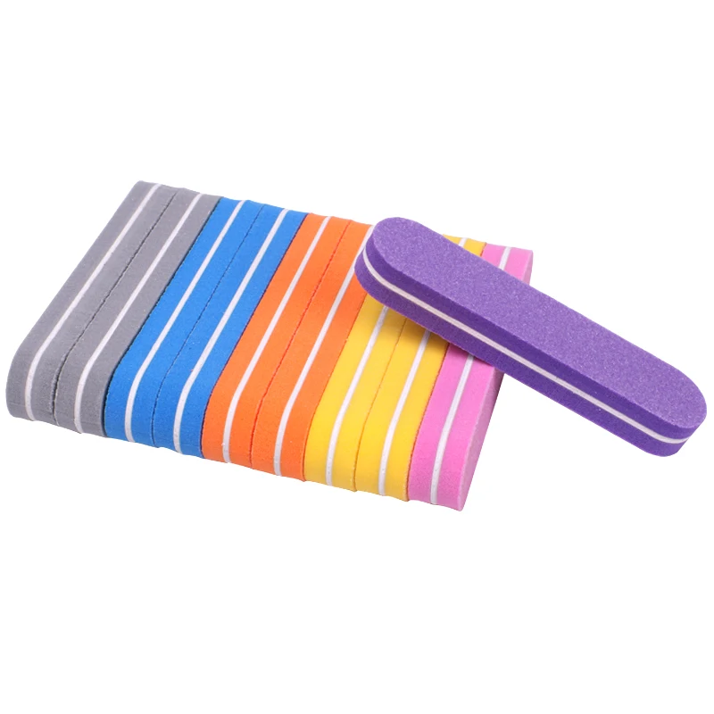 50Pcs Mix Color Mini Nail File Buffers Sponge 100/180 Grit Double Sided Sanding Block Gel Polishing Foam Manicure Nail Art Files