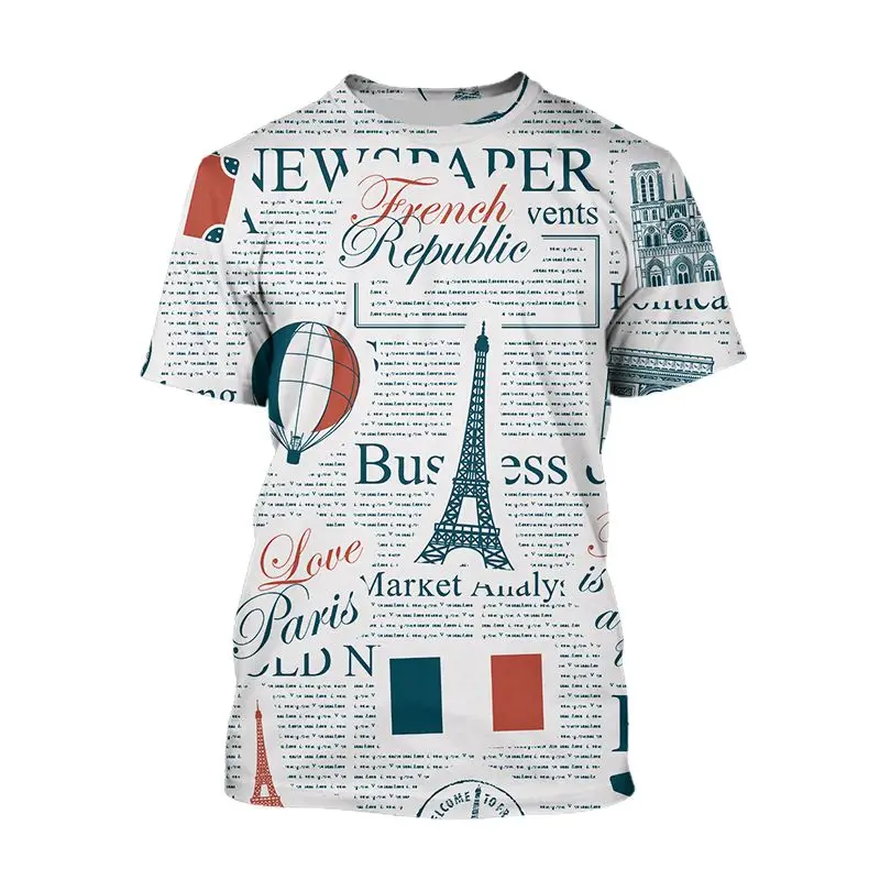 Newspaper T-shirts 3d Print Men Fashion Harajuku Short Sleeve Summer Clothing Vintage