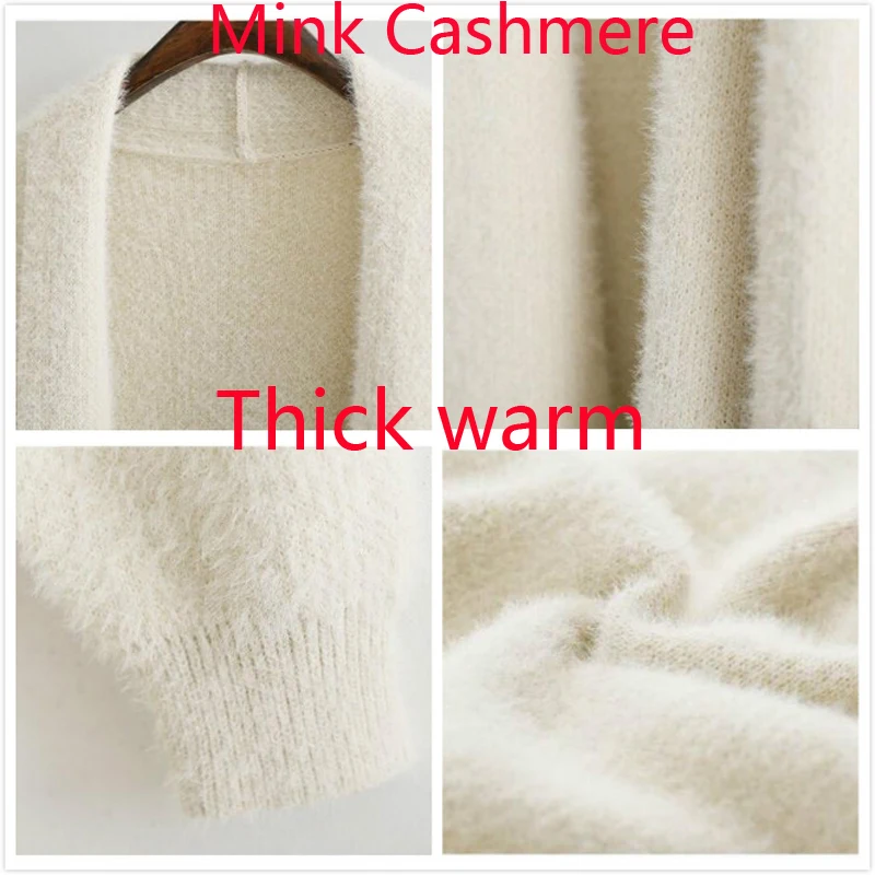 2024 Autumn Winter Office Soft Wool Knitted Sweater Women V-Neck Thick Warm Long Female Cardigans Coat Loose Sweaters Outwear