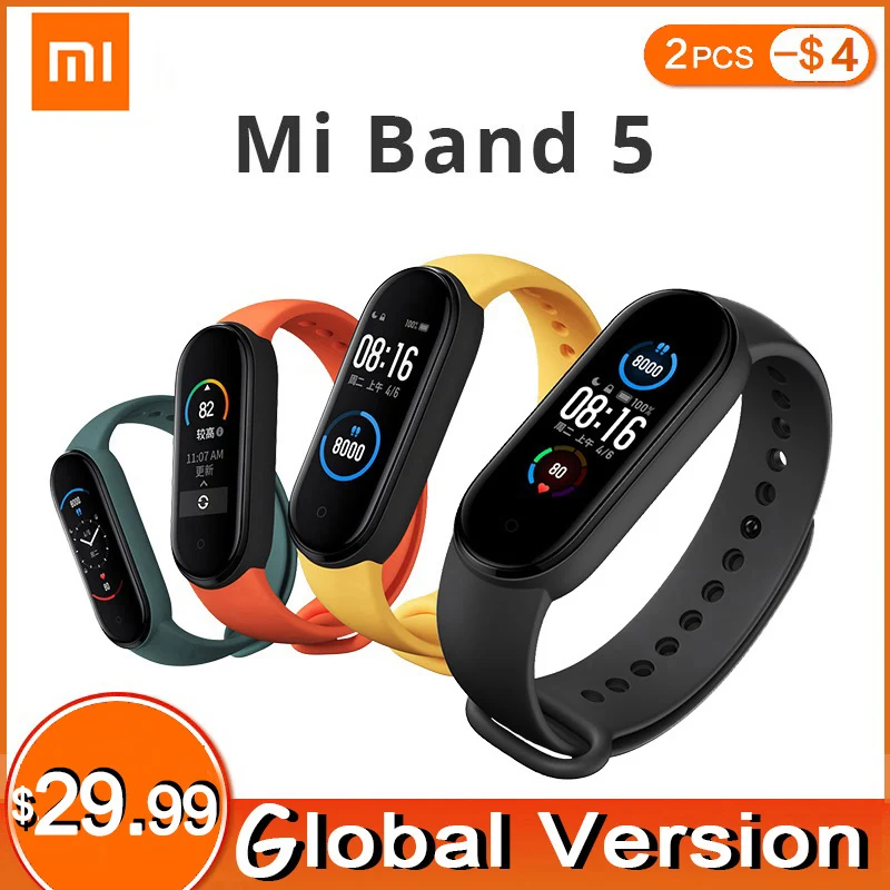 

Xiaomi Mi Band 5 Smart Bracelet 4 Color AMOLED Screen Heart Rate Sleep Step Swim Sport Monitor APP Miband 5 APP Contro global