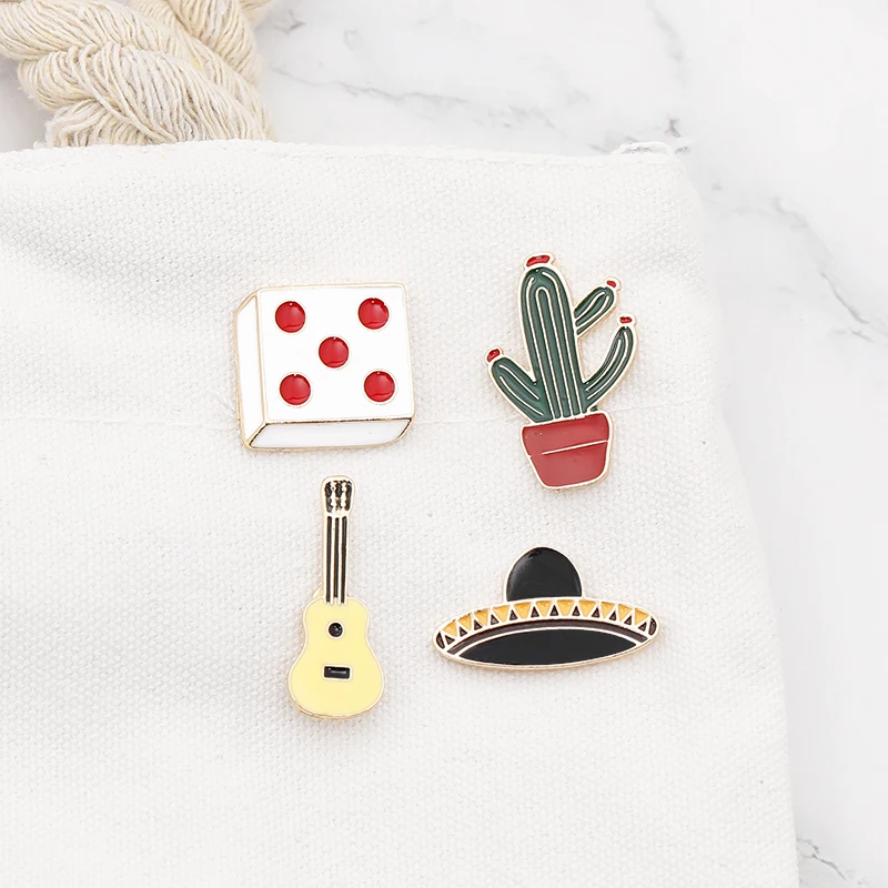 Cartoon Enamel Pins Fashion Chicken Legs Carrot Tree Cactus Guitar Heart Brooches Clothes Hat Lapel Pin Badge Kids Jewelry Gifts