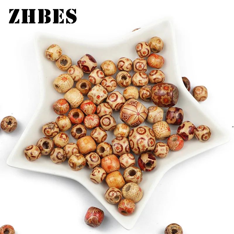 Natural Painted Wooden Round Loose Beads For Jewelry Making Charm Bracelets Big Hole Ball DIY Spacers Beading Accessories
