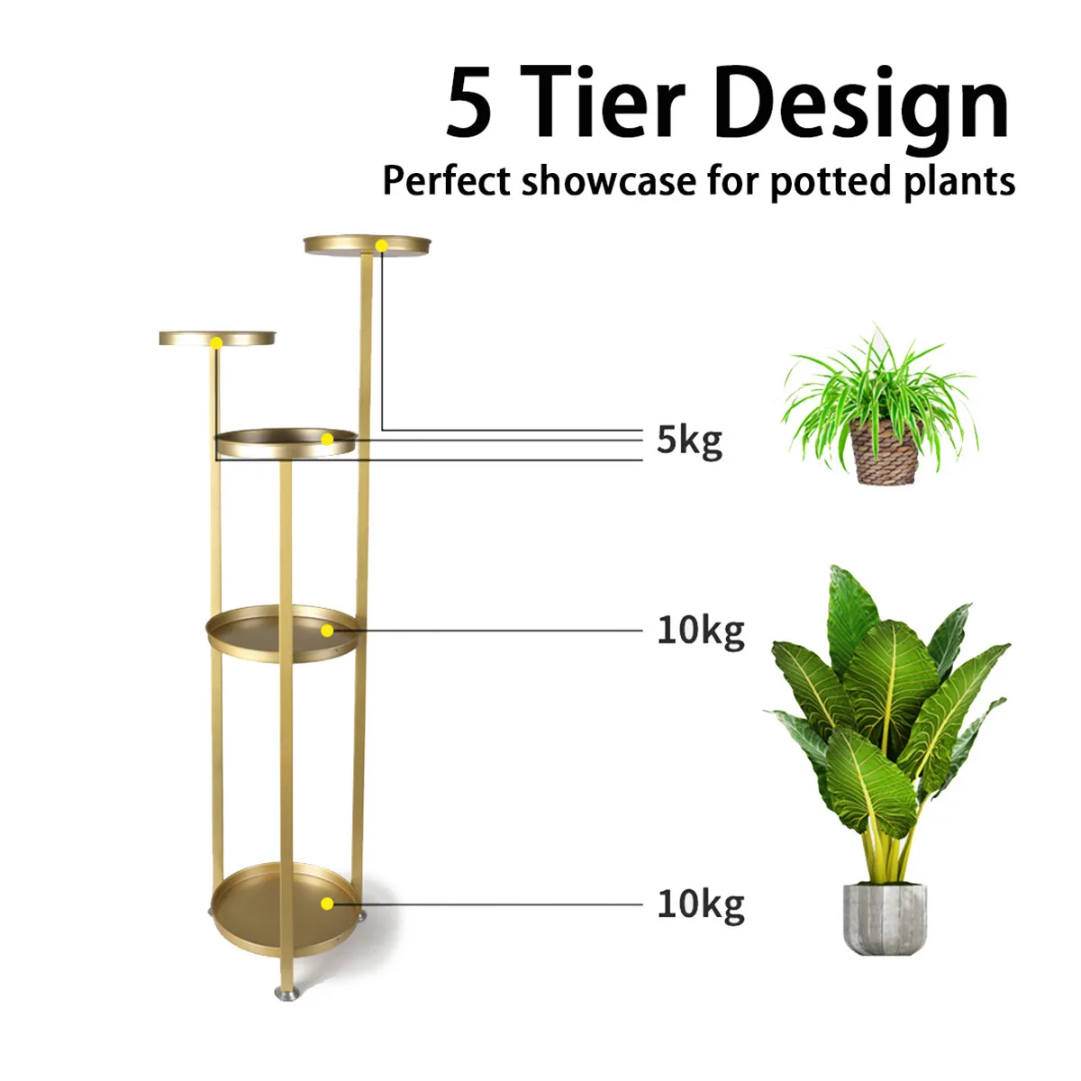5 Tiers Plant Stand Flower Holders Living Room Display Shelf Furniture Balcony Decoration Flower Stand with Floor Protection Mat