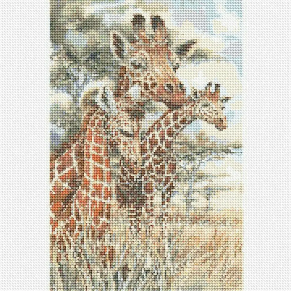 5D DIY Full Round Diamond Painting A Family of Three Giraffes in A Meadow Cross Stitch Diamond Embroidery Mosaic Home Decoration