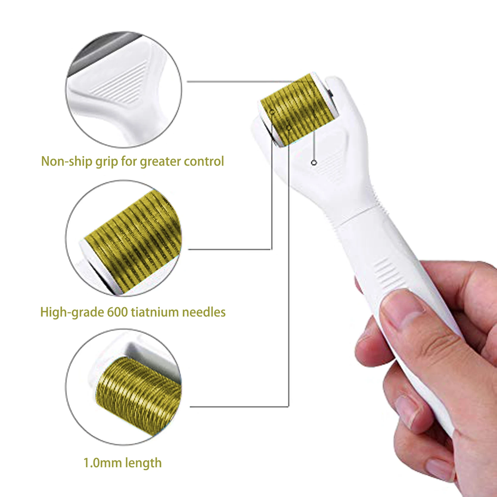 Derma Roller Microneedle 3 in 1 Kit Titanium Face Roller with 2 Replaceable Heads Exfoliation Microdermabrasion Skin Care Tool