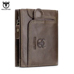 BULLCAPTAIN-cartera Rfid de cuero genuino 100% para hombre, bolso de almacenamiento multifuncional, monedero, tarjetero