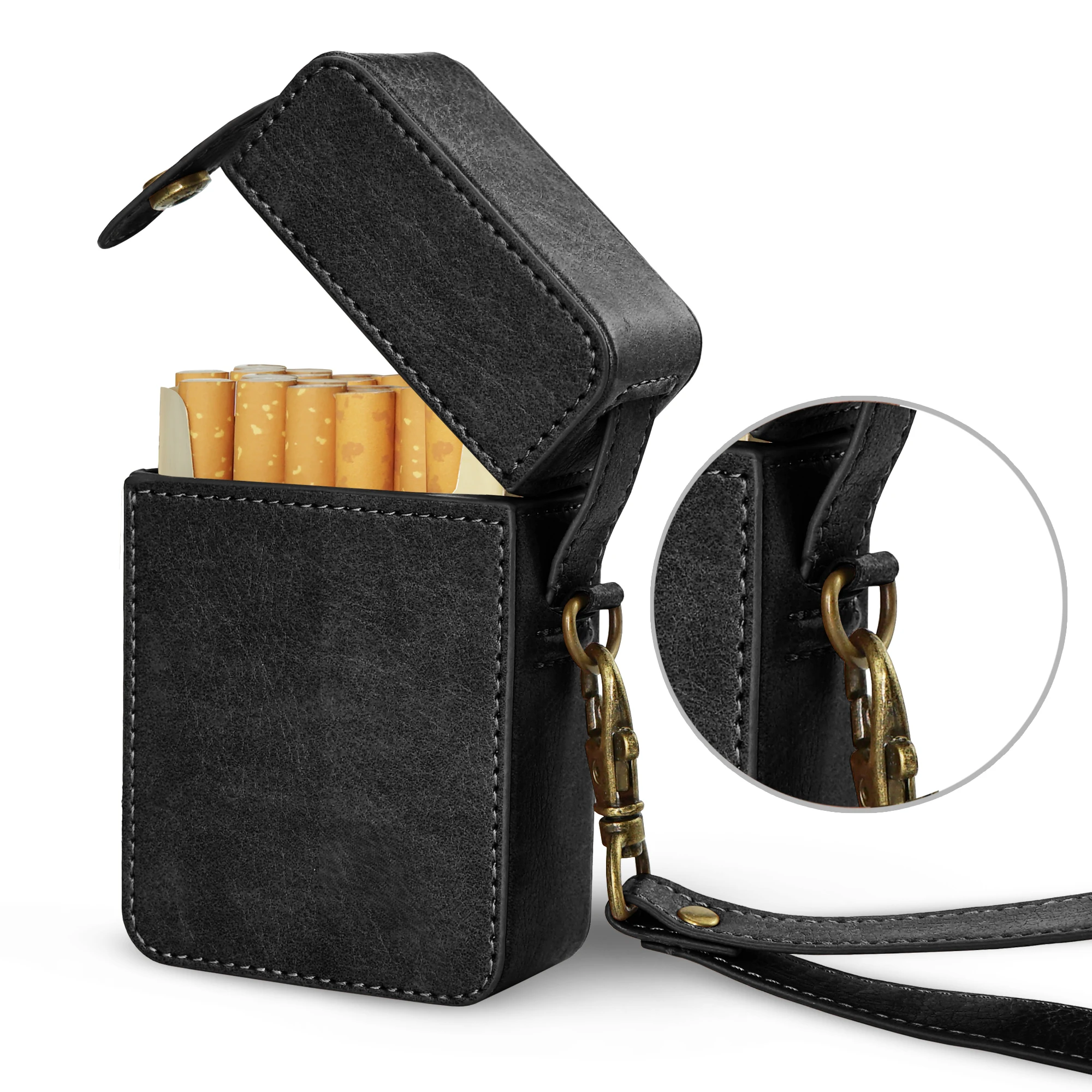 Retro Genuine Leather Cigarette Box PU Leather Cigarettes Case Cover Holder Big Capacity Lighter Tobacco Storage Box Men‘s Gifts