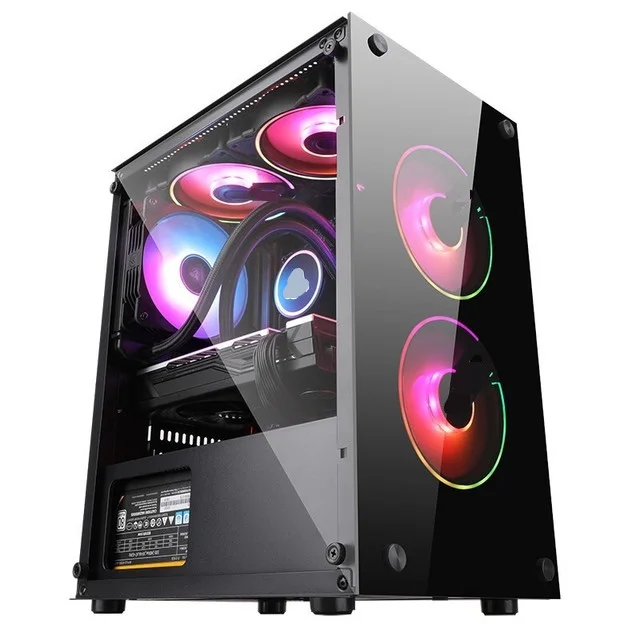 Atx pc mit ventilador bunte plexiglas horizontale gekühlt cpu schrank staubdicht computador queda do jogo do computador