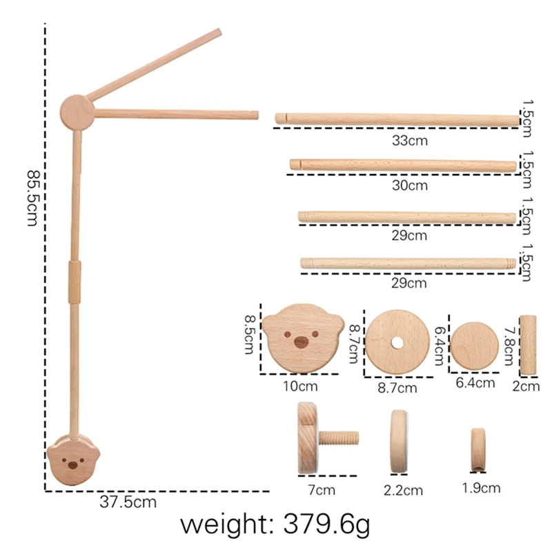 1 Set Baby Houten Bed Bel Beugel Cartoon Beer Mobiele Opknoping Rammelaars Speelgoed Hanger Babybedje Mobiele Hout Speelgoed Houder arm Beugel