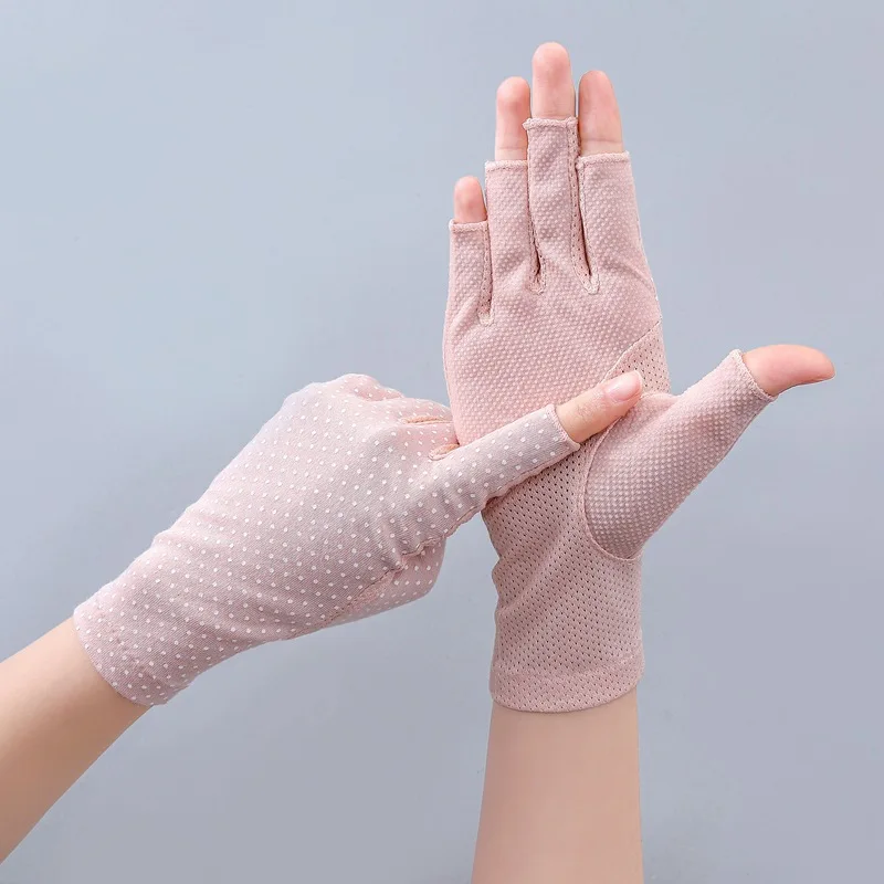 Summer Half Finger Women Sports Cotton Non-Slip Gloves Drive Cycling Sunscreen Short Fashion Personality Dots Anti-UV Thin