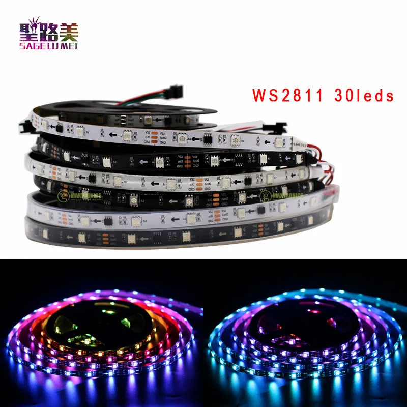 

Пиксельная Светодиодная лента WS2811 30/48/60 светодиодов 5050 RGB, полноцветная Гибкая цифросветильник ная полоска с индивидуальным управлением платой управления, 12 В постоянного тока