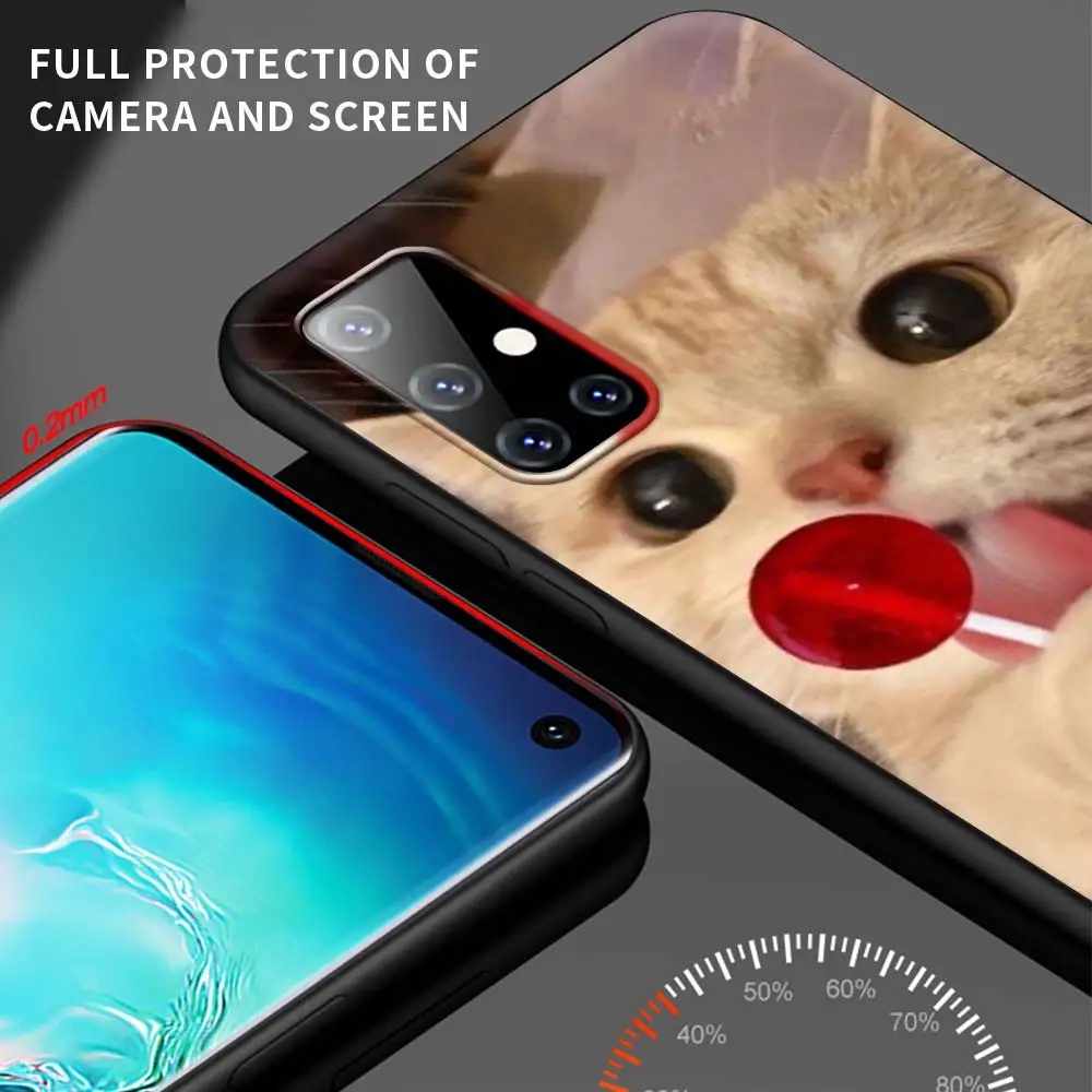Grappige Kitten Kat Telefoon Geval Voor Samsung Galaxy A51 A71 A21S A03s A13 A33 A53 A11 A31 A52 A41 A32 5G A01 Siliconen Zwarte Cover