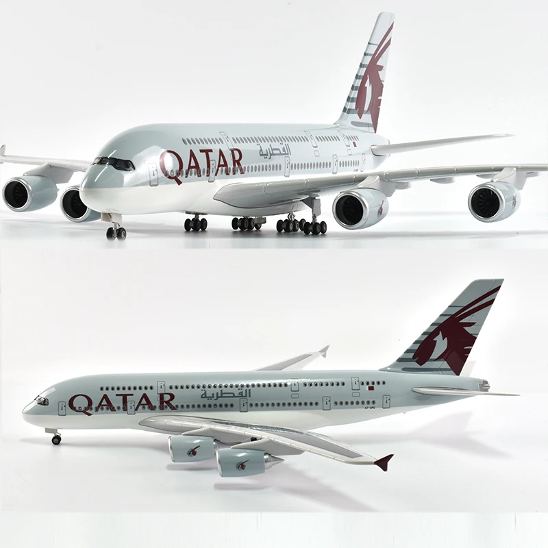 JASON TUTU 46cm Airplane Model Aircraft Qatar Airbus A380 1/160 Scale Diecast Resin Light and Wheel Plane Gift Collection