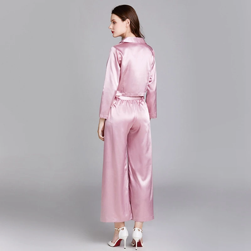 2020 Spring Summer New women Silky Satin 2PCS Pajamas Set Sexy Ladies Solid Night Suit Casual Homewear Loose Nighty Outerwear