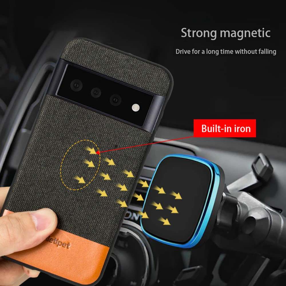 LANGSIDI Man Canvas Leather Magnetic Phone Case For Google Pixel 8 Pro 6A 7A 6 7 pro shockproof Protective Cover For Pixel 8pro