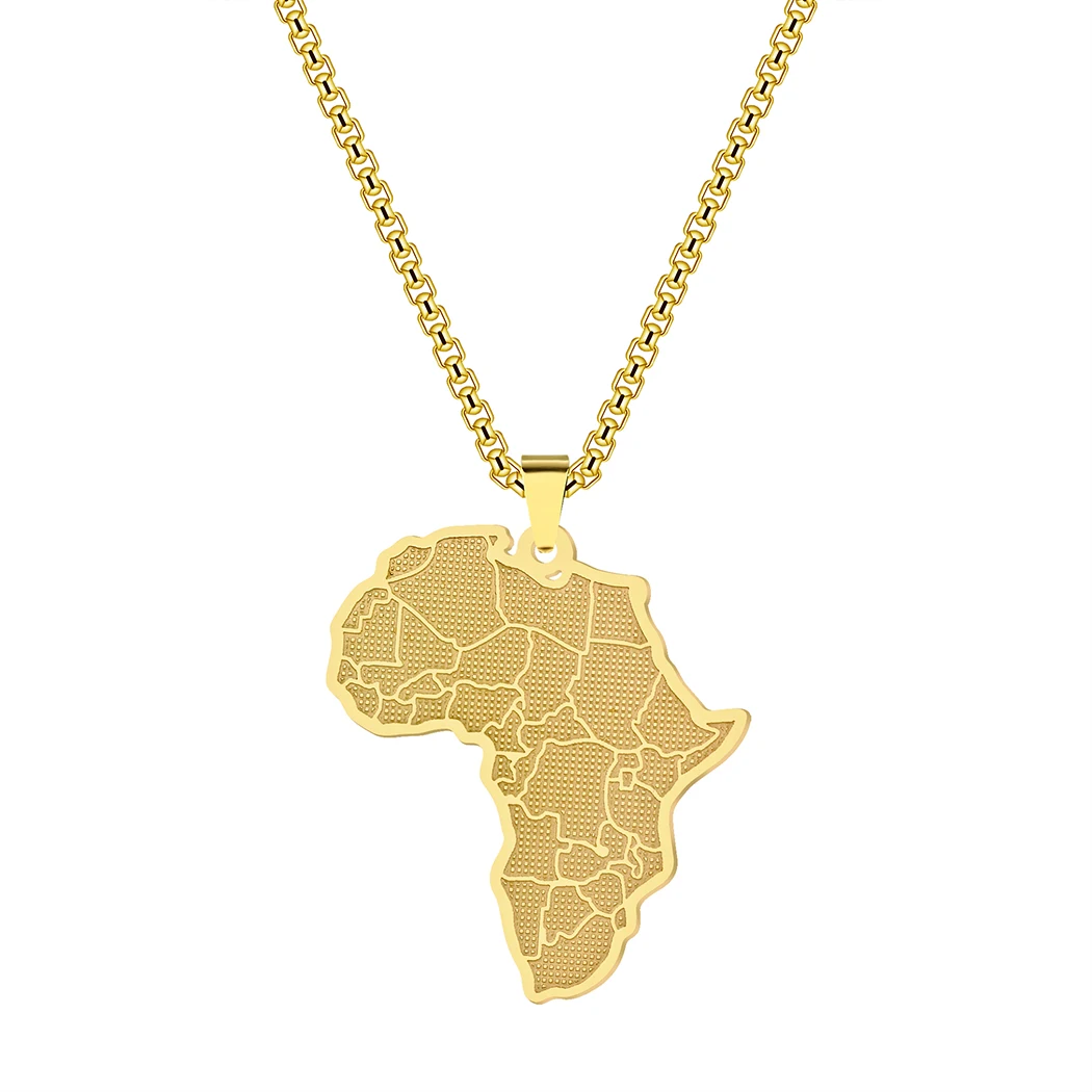 Trendy Africa Map African Country Pendant Necklace Stainless Steel Jewelry Women Men Retro Vintage Necklace