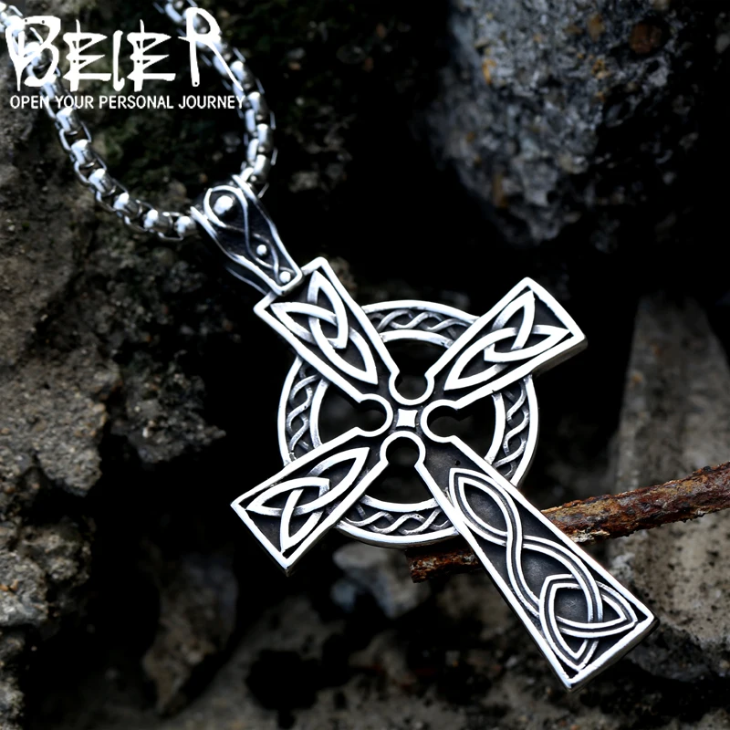 Beier 316L stainless high quality viking Disc Pattern cross pendant necklacet Amulet scandinavian fashion Jewelry BP8-505