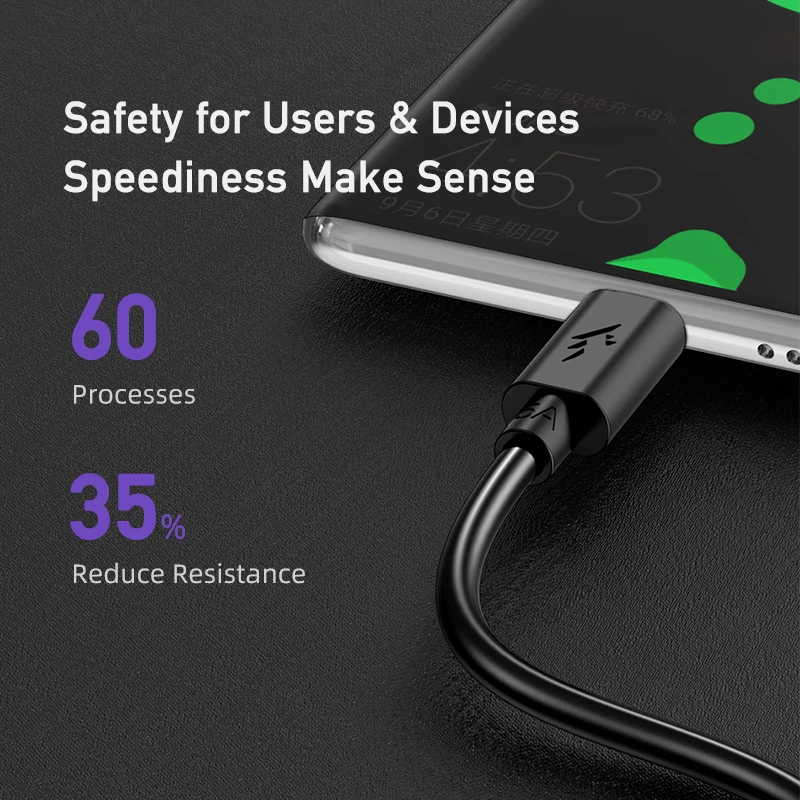 Awei-Cabo Universal Tipo C para Celular, Carregamento Rápido, Carregamento Super Rápido, Tipo-C, CL-110T, 5A, 1m