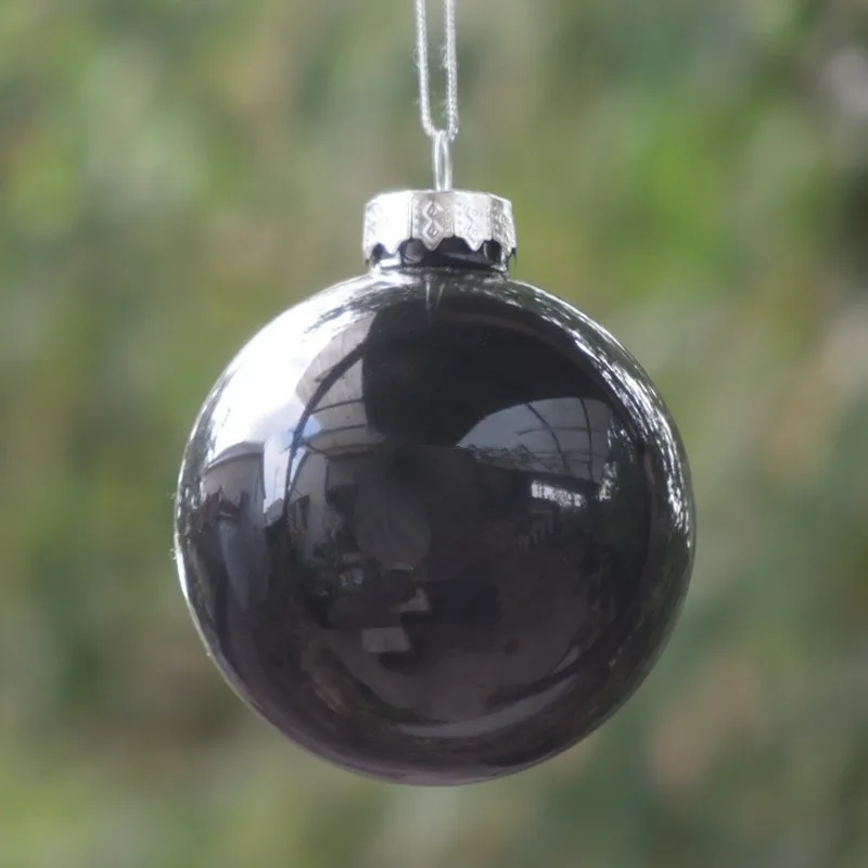12pcs/pack Diameter=8cm Small Size Black Series Glass Ball Christmas Day Home Decoration Transparent Hanging Globe Wedding Prop