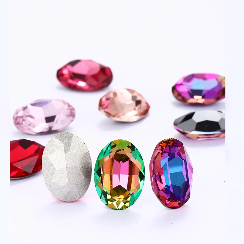 Oval Glitter Crystal K9 Strass Glass Rhinestones Jewelry for Craft Beads Glue on Clothes Decoration Diy Rhinestone Applique Top