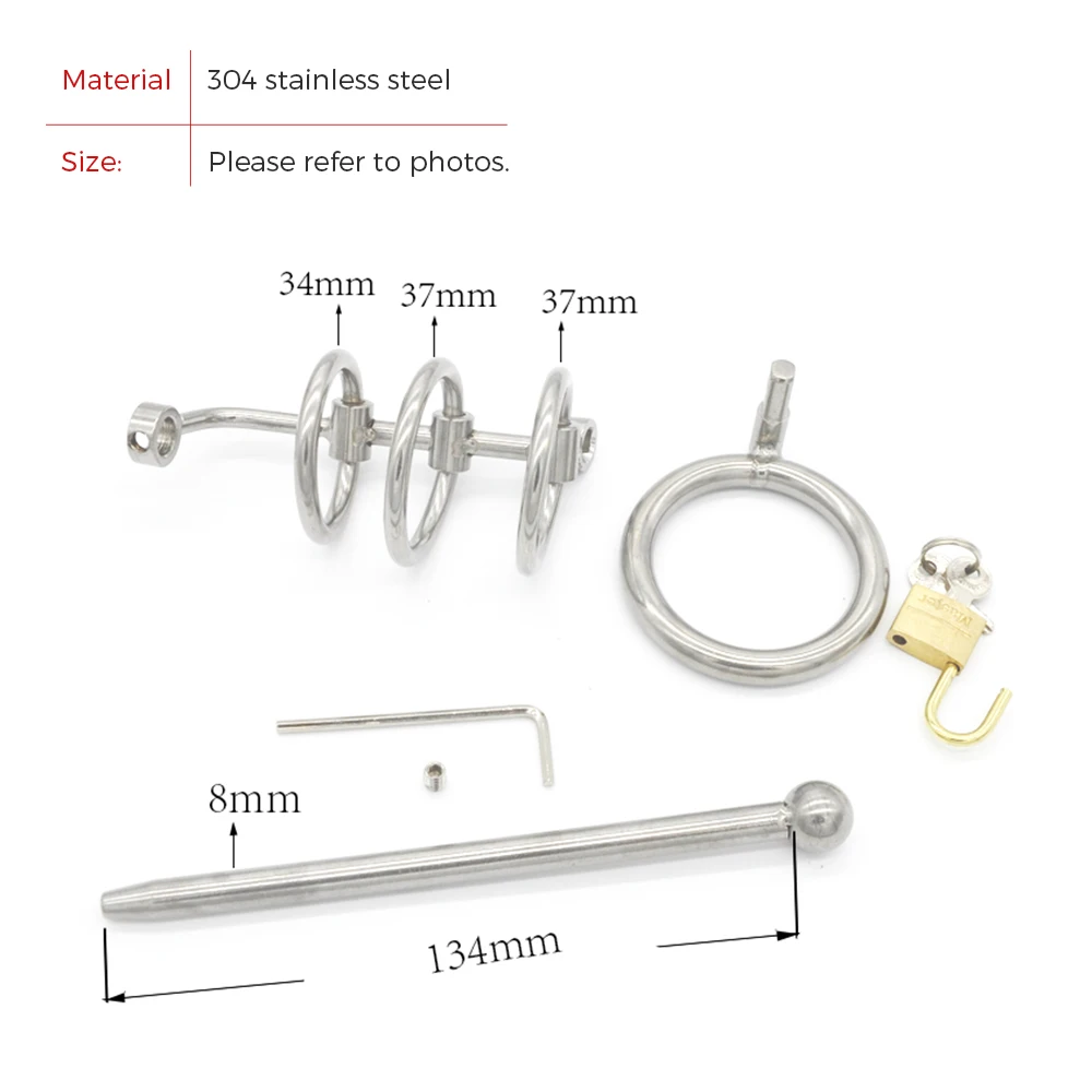 BDSM CBT Male Cock Cage Penis Ring Lock Chastity Belt Device Catheter Sound Stainless Steel Adult GAY Outdoor Sex Toy for Men