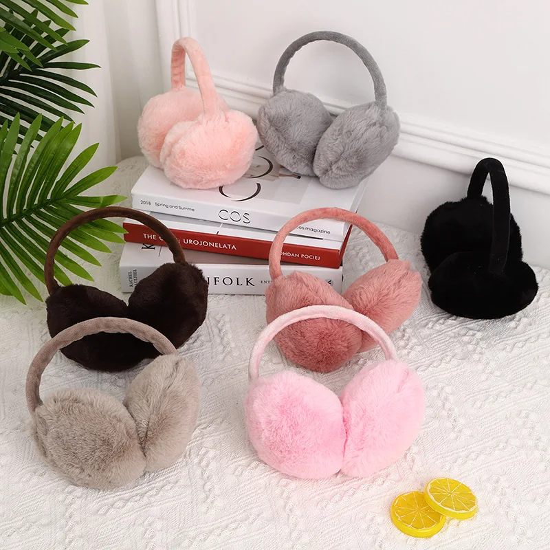 Fashion Solid Color Back Wear Ear Cover Soft Earmuffs Women Thicken Plush Ear Protector Warmer Winter Man Faux Fur Earmuff