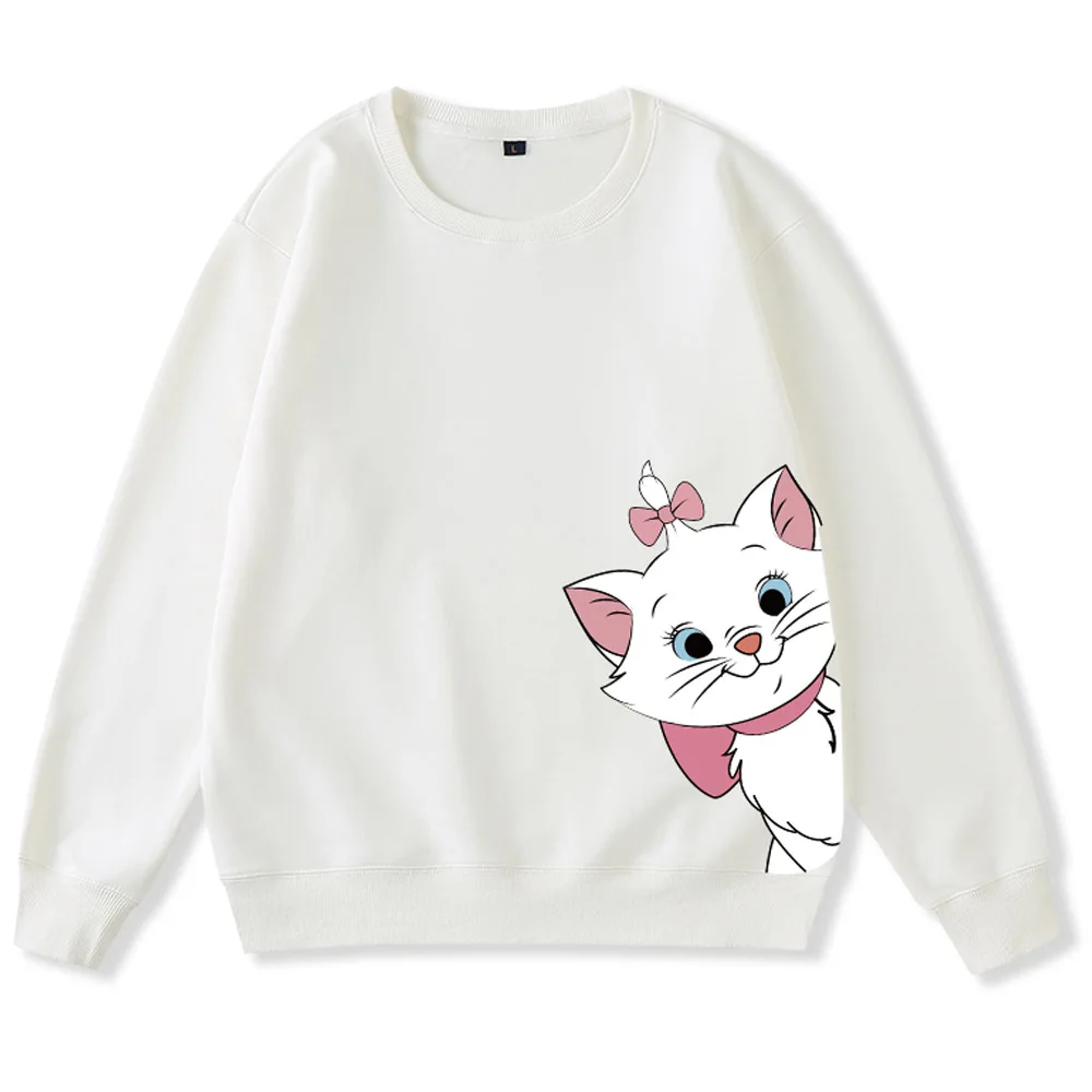 Disney Fashion Marie Cat Cartoon Print Unisex Streetwear Sweet Women Couples Sweatshirt Long Sleeve O-Neck Tops 9 Colors Female