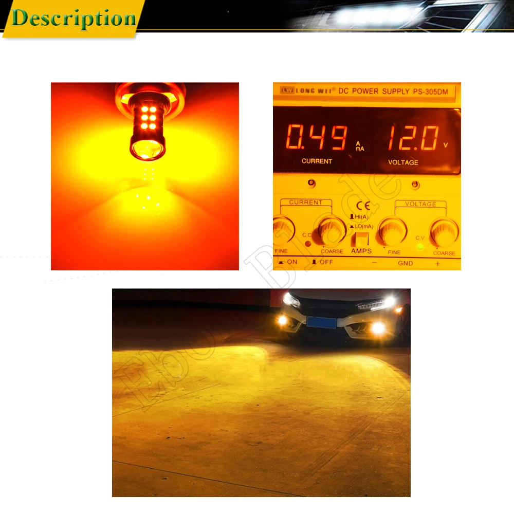 2Pcs Car Led H8 H11 H16JP 3030 30SMD Auto Fog Light Lamp Bulbs Projector Lens Running Driving Light Amber Orange Yellow 12V DC