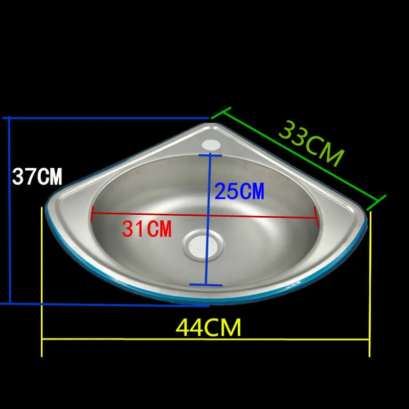 Aço inoxidável triângulo bacia canto fixado na parede cozinha vegetal pia de lavagem única bacia lavatórios do banheiro mx9091004