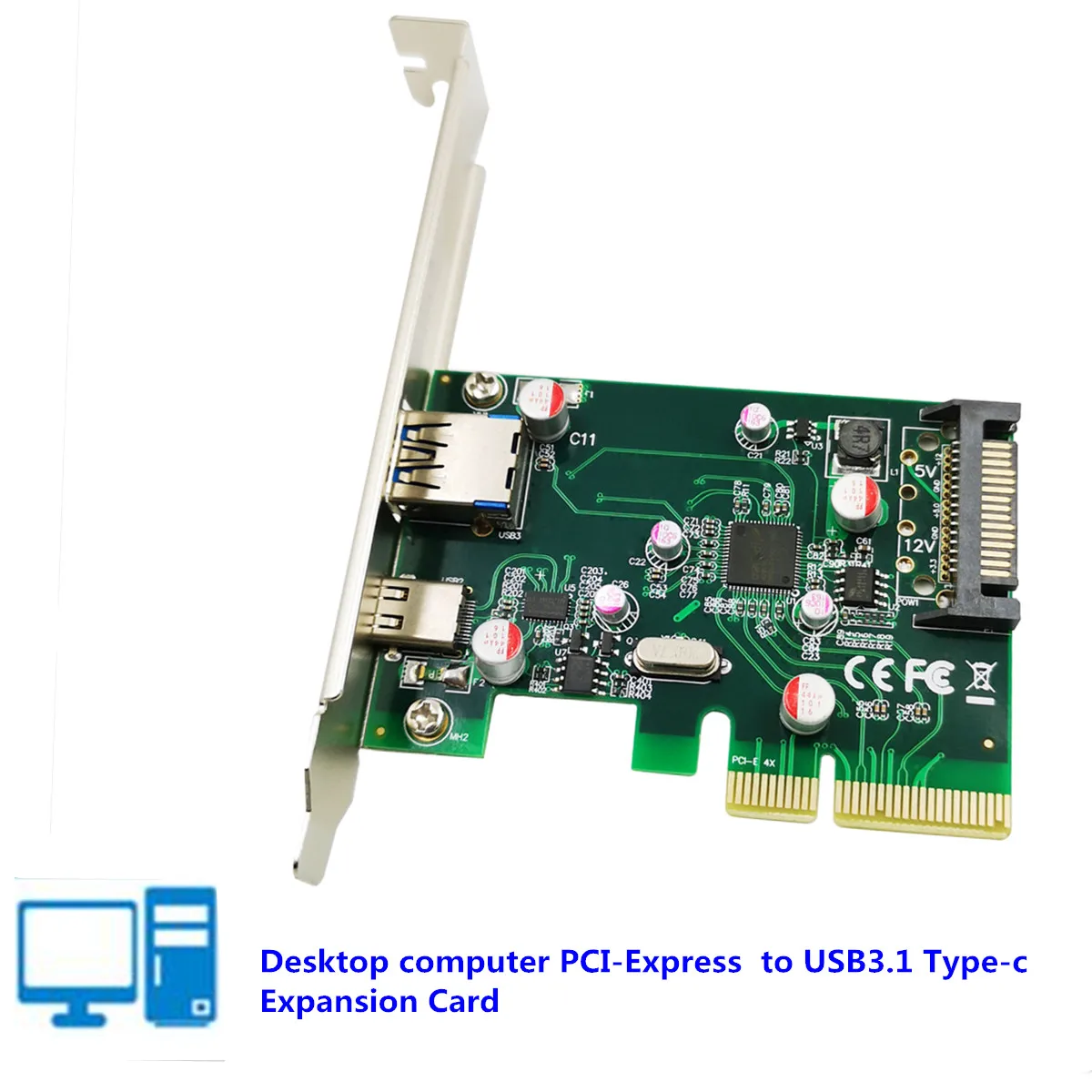 Pci-e pciexpressからusb 3.1 gen 2 (10 gbps) タイプaタイプc拡張カード (windows 7/8/8/1/10用)