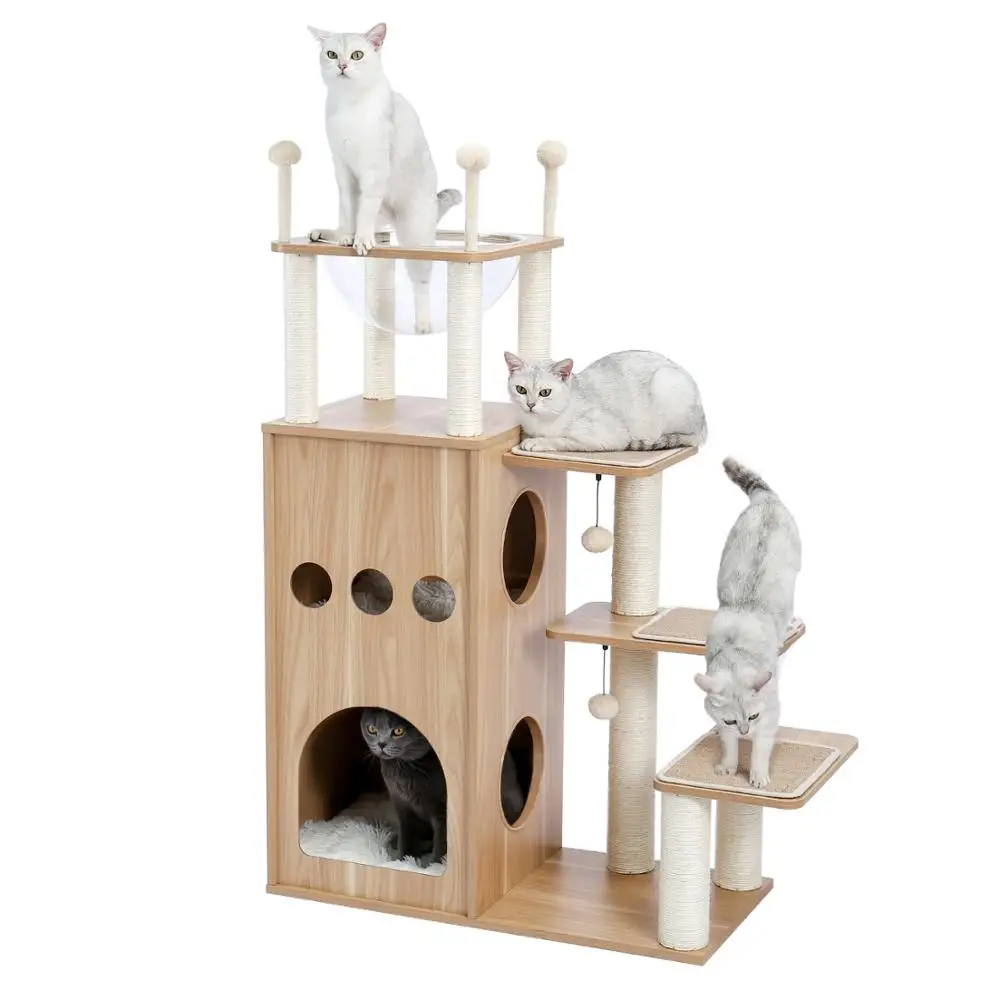 Imagem -03 - Polegadas Multi-nível Gato Árvore Moderno Gato Atividade Torre com Sisal Arranhando Posts Rede e Extra-grande Topo Poleiro Gato Brinquedo