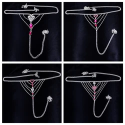 2021 New Fashion Sexy Body Chain Lingerie Pink Crystal Thong Jewelry for Women Bling Rhinestone Belly Waist Chain Body Jewelry