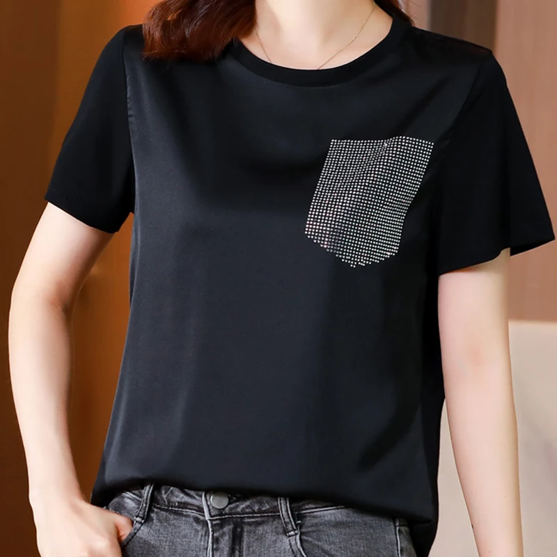 

Diamonds Tops Cotton T Shirt Women Short Sleeve Tshirt Womens 2022 Fashion Summer Korean Clothes White T Shirts Tee Shirt Femme