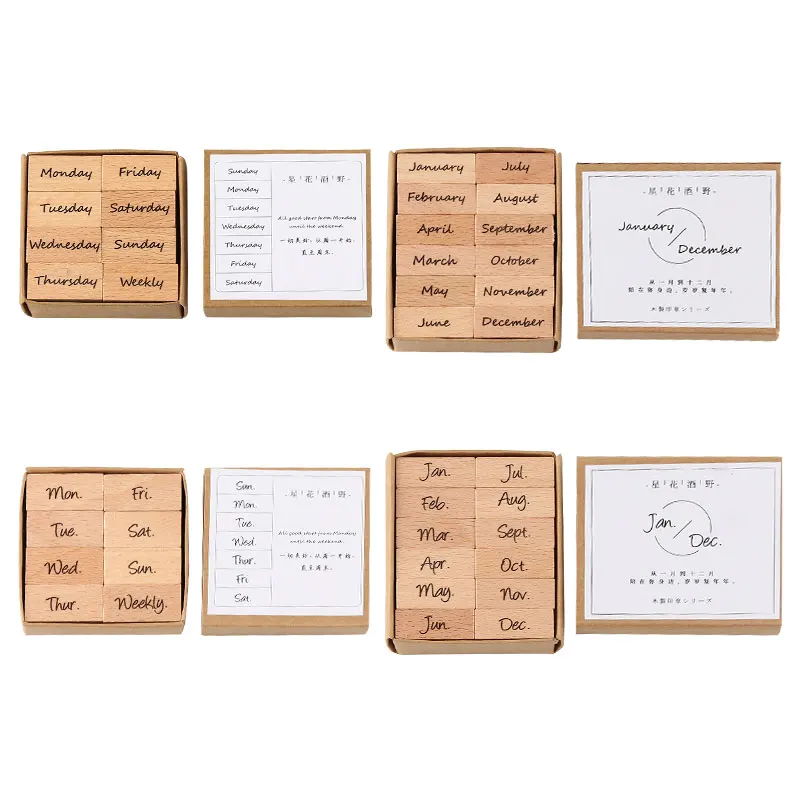 

3set/Pack Fashion Woodware Rubber Weeks/Months Stamps s For DIY Embossing Scrapbooking Photo Album Decoration