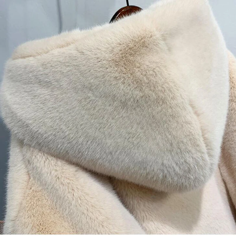 Cappotto di pelliccia di coniglio sintetico di alta qualità da donna invernale cappotto di pelliccia lungo di lusso cappotto con risvolto allentato cappotto di peluche femminile spesso caldo Plus Size