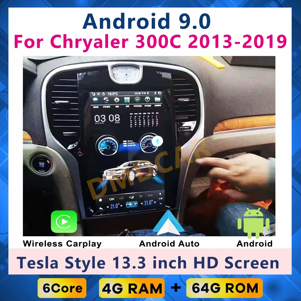 

13.3" Android 9 Tesla Style Vertical Screen GPS Navigation Carplay Auto For Chrysler 300C 2013-2019 Car Radio Multimedia Player