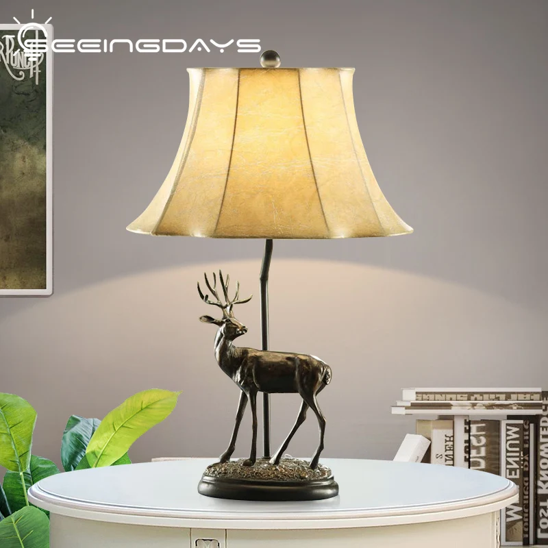 

American Style Animal Elk Iron Table Lamp For Living Room Bedroom Bedside Lamp Retro Night Light Country Decoration Table Lamp