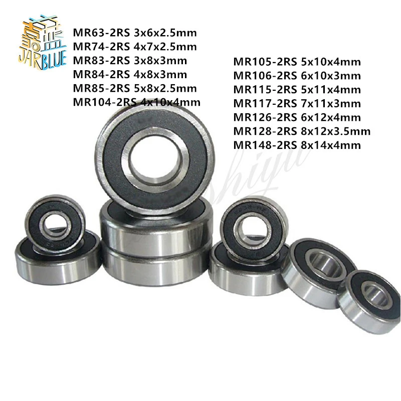 

10pcs MR Series MR63-2RS To MR148-2RS Miniature Model Bearing Rubber Sealed Ball Bearings