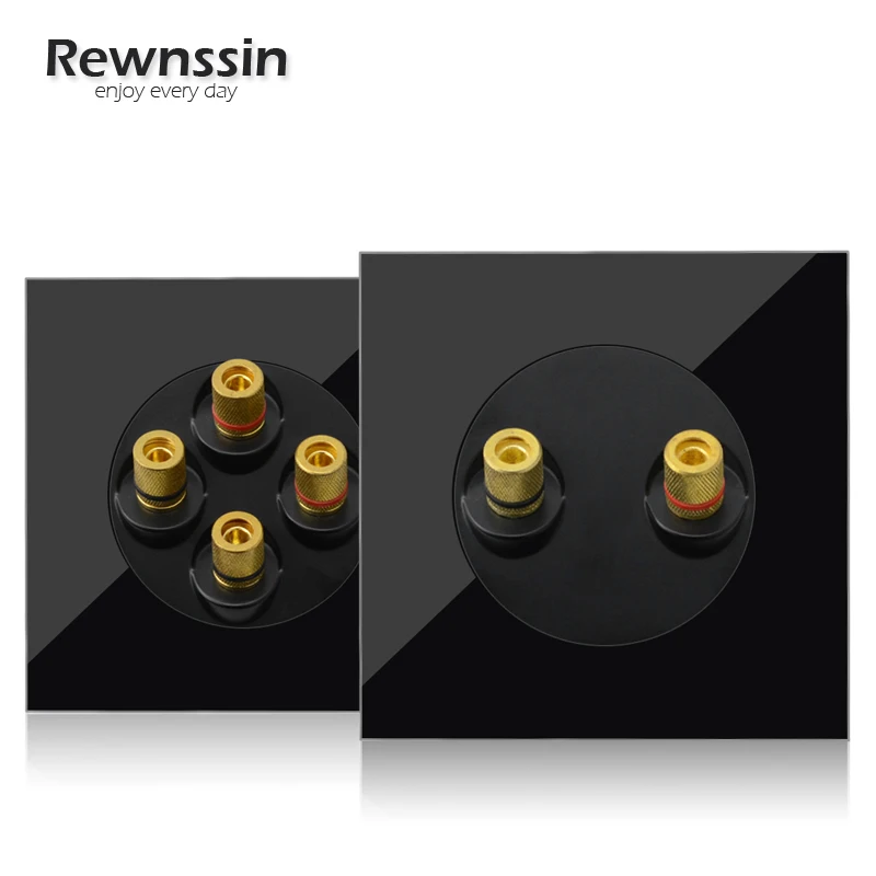 Home Audio Outlets Wall Sockets 2/4 Binding Post Banana Ports Audio Connector Terminals Black Glass Panel Power Sockets