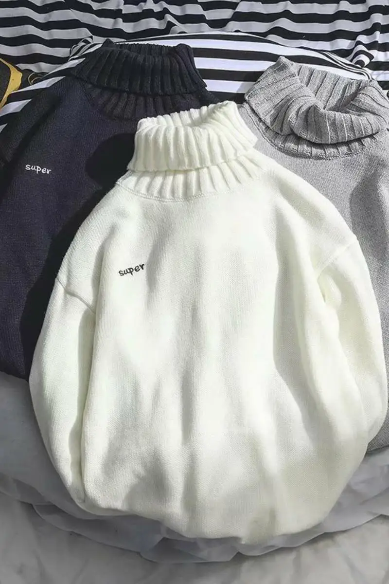 Turtleneck Sweater Men Winter Letter Casual Long Sleeve Top Mens Sweaters High Quality Pullover All Match Males Korean Clothes